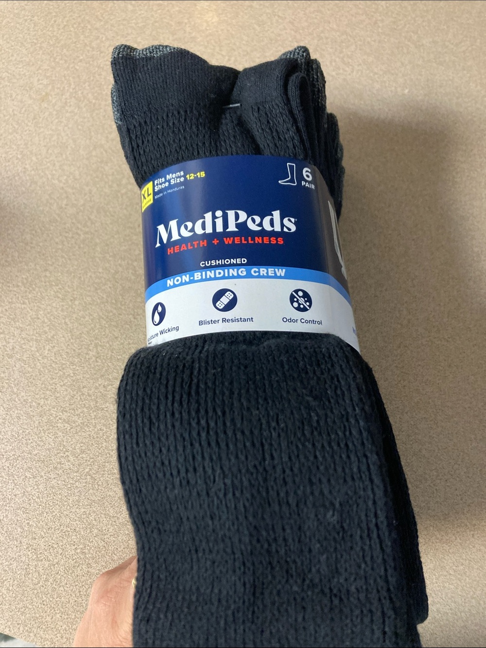 Men’s Black Non-Binding Cushioned Crew Socks - 6 Pack